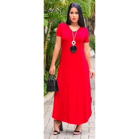 Imagem de Vestido Feminino Longo  Maxi  Com manga Curta Barra Oval