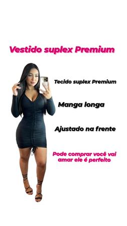 Vestido Suplex Feminino Gola Alta Manga Comprida Sereia Moda Blogueira  Gringa