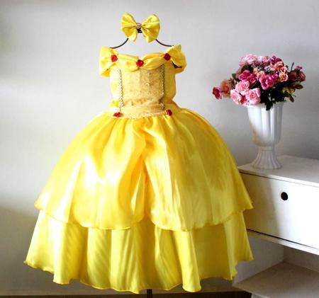 Imagem de Vestido Festa Fantasia Princesa Bela Luxo Infantil E Tiara