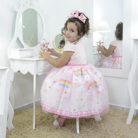 Imagem de Vestido festa infantil chuva de amor e tule rosa sobre a saia