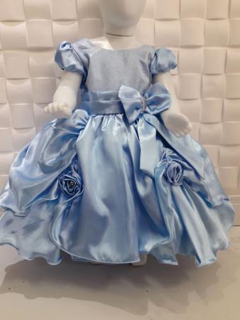 VESTIDO INFANTIL PRINCESA CINDERELA AZUL C/ RENDA LUXO FESTA