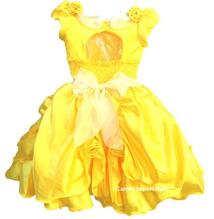 Imagem de Vestido Festa Infantil Princesa Luxo A Bela E A Fera E Coroa