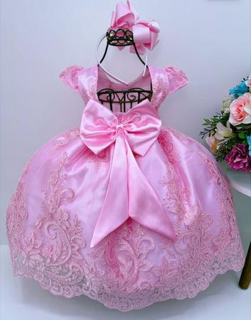 Imagem de Vestido festa infantil realeza rosa renda princesa luxo