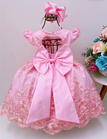 Imagem de Vestido festa infantil realeza rosa renda princesa luxo