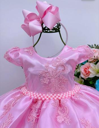 Imagem de Vestido festa infantil realeza rosa renda princesa luxo