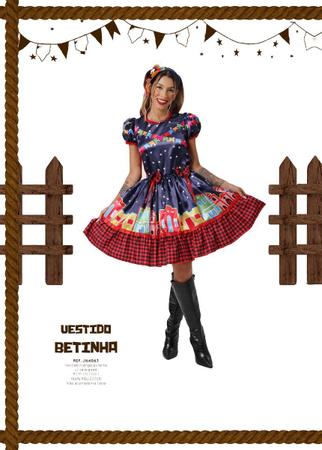 Vestido Festa Junina Conjunto Feminino Adulto Azul