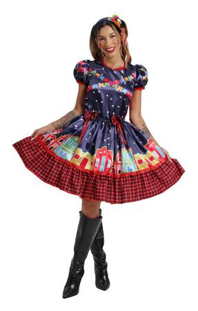 Vestido Festa Junina Conjunto Feminino Adulto Azul