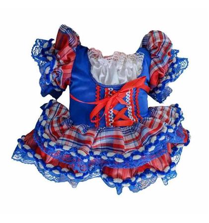 Vestido Festa Junina Beb de Luxo Xadrez Vermelho e Azul