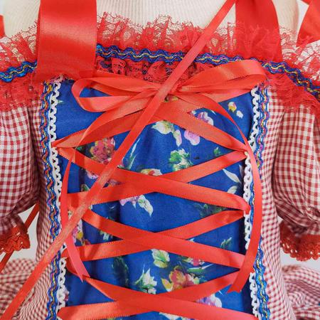 Imagem de Vestido Festa Junina Bebê Menina Xadrex Luxo Com Bolsa