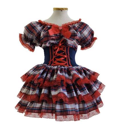 Vestido de festa junina vermelho e preto 2025