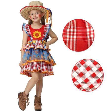 Jardineira Xadrez Festa Junina Vestido Caipira Infantil