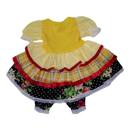 Vestido Caipira Junino Amarelo Girassol Xadrez Infantil - SACOLA DO BEBÊ