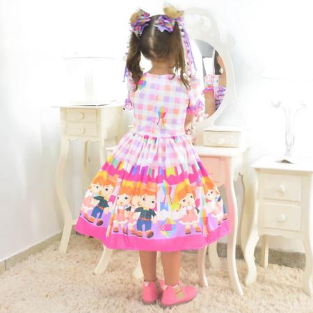 Imagem de Vestido Festa Junina Rosa com Lilás + 2 Laços + Saia de Armação