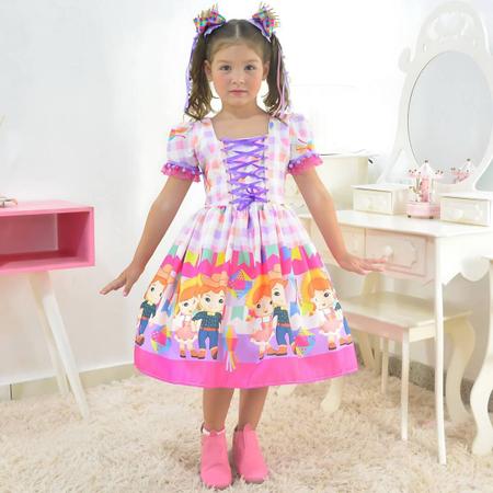 Imagem de Vestido Festa Junina Rosa com Lilás + 2 Laços + Saia de Armação