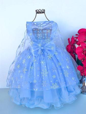 Vestido Frozen Elsa Azul Serenity Infantil Festa Capa