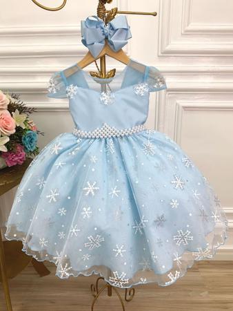 Imagem de Vestido Frozen Princesas Infantil Com Cinto de Pérolas Festa Meninas