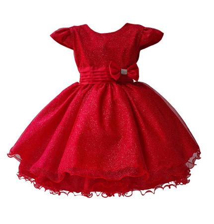 Vestido Infantil de Festa Vermelho Princesa com Renda Gliter e