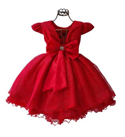 Vestido Infantil de Festa Vermelho Princesa com Renda Gliter e