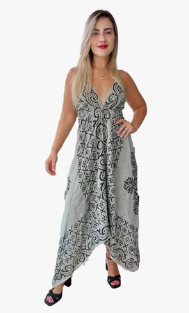 Vestido Indiano Longo Alça Lenço Ponta Estonado Bordado C113 - Aleci Fashion Imagem de Vestido Indiano Longo Alça Lenço Ponta Estonado Bordado C113