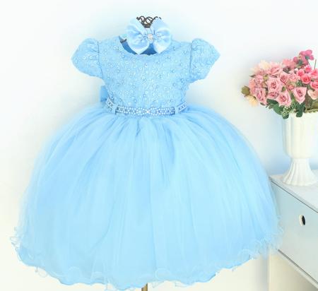 Vestido Infantil Azul Luxo Princesa Cinderela