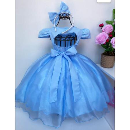 Vestido Azul Luxo Princesa Cinderela Frozen Alice 1 A 3