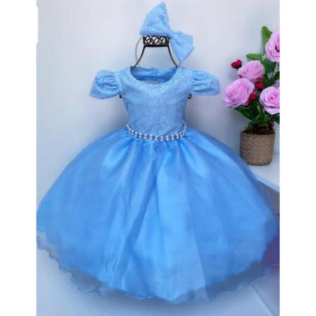 Vestido Infantil Azul Cinderela , Frozen Luxo - Menina bonita 1/2/3 Anos -  Perollas Kids