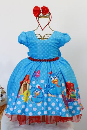 Vestido Infantil Azul Festa Tem tica Galinha Pintadinha E Tiara