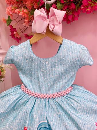 Vestido Princesa Cinderela Azul C/ Peito Strass 4 ao 12 - Petecolá kids