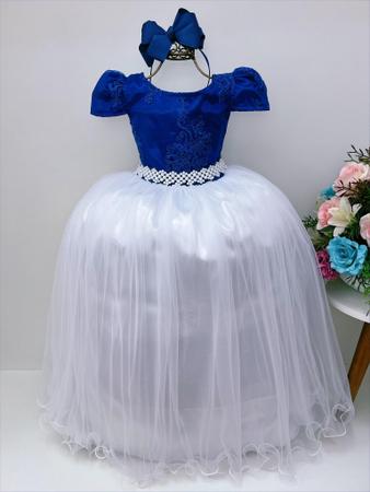 Vestido infantil azul royal e branco damas honra e casamento