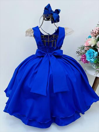 Vestido azul com renda dourada 2025