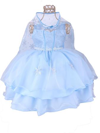 Vestido Infantil Azul Frozen com Capa Luxo