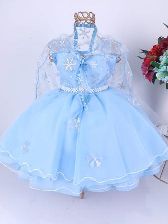 Vestido Infantil Frozen Com Capa Luxo Festas De Princesas