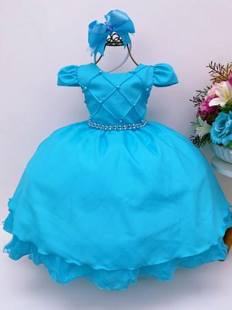 Vestido de sale daminha azul turquesa
