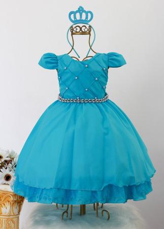 Vestido Infantil Dama De Honra Renda Azul Tiffany