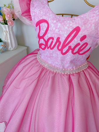 Vestido Infantil Barbie Rosa Luxuoso
