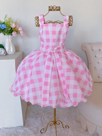 Vestido Infantil Barbie Filme Xadrez Rosa Brilho