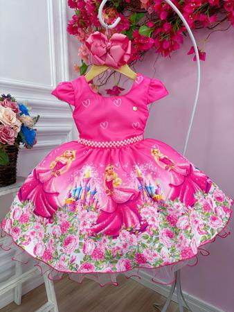 Vestido Infantil Barbie Rosa Chiclete - Mãe Club Roupas e Acessórios