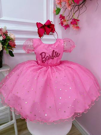 Vestido Festa Infantil Luxo Barbie Rosa Roupa Aniversário