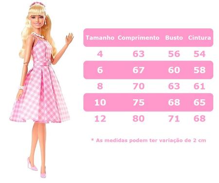 Vestido Infantil Barbie Rosa Branco Xadrez Filme Look Festa no Shoptime