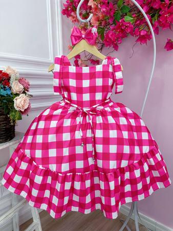 Vestido da Barbie infantil oficial filme rosa xadrez Tam 04 ao 12