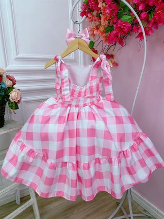 Vestido da Barbie infantil oficial filme rosa xadrez Tam 04 ao 12