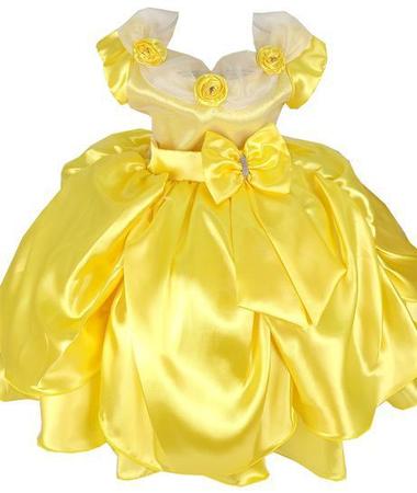 Vestido Infantil Bela e a Fera Amarelo Social Luxo Princesa Festa