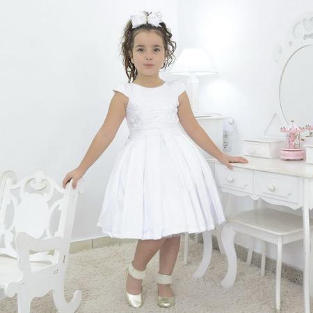 Vestido infantil branco com tule francês para batizado - Moderna Meninas -  Vestido Infantil - Magazine Luiza