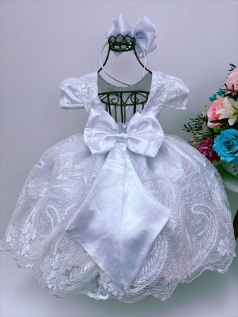 Vestido Infantil de Festa Branco Batizado Daminha de Honra Casamento Luxo  Realeza Princesa Menina Bebê