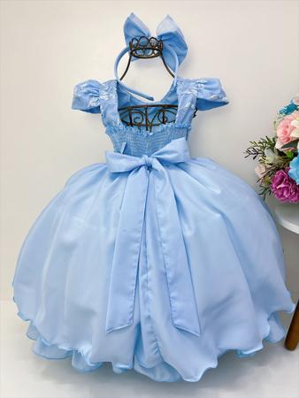 Vestido Infantil Cinderela Azul brilho com tiara - Fabuloso Ateliê