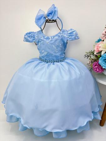 Vestido Infantil Cinderela Azul brilho com tiara - Fabuloso Ateliê