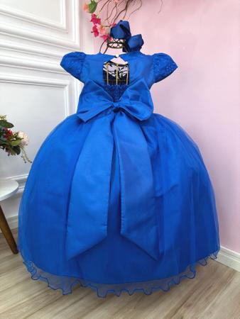 Vestido Infantil Dama Honra Azul Royal Casamento Renda Luxo Festa