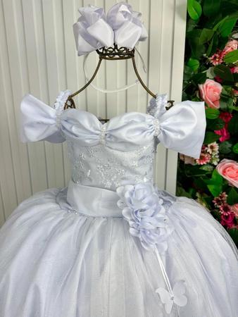 Imagem de Vestido Infantil Damas Casamento Marie Longo Branco Princesa