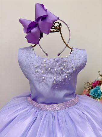 Vestido Infantil Sofia Princesa Lilás Strass Luxo Festas