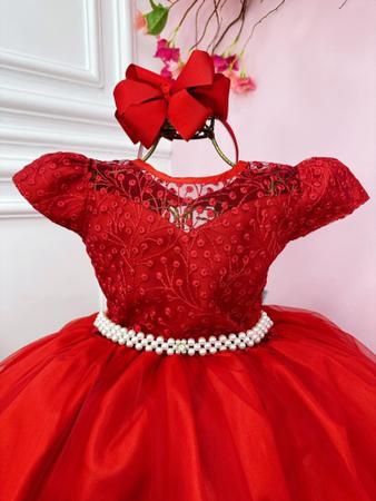 VESTIDO FESTA PRINCESA LUXO VERMELHO TULE COM PÉROLAS SOB L49ESQMD8